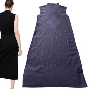 ANTEPRIMA Navy Blue Sleeveless Knit Sweater Dress A-line Size 42 💯 %Wool